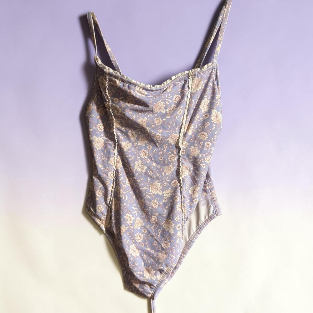Shade & Shore Floral One Piece Swimsuit Lace trim Medium